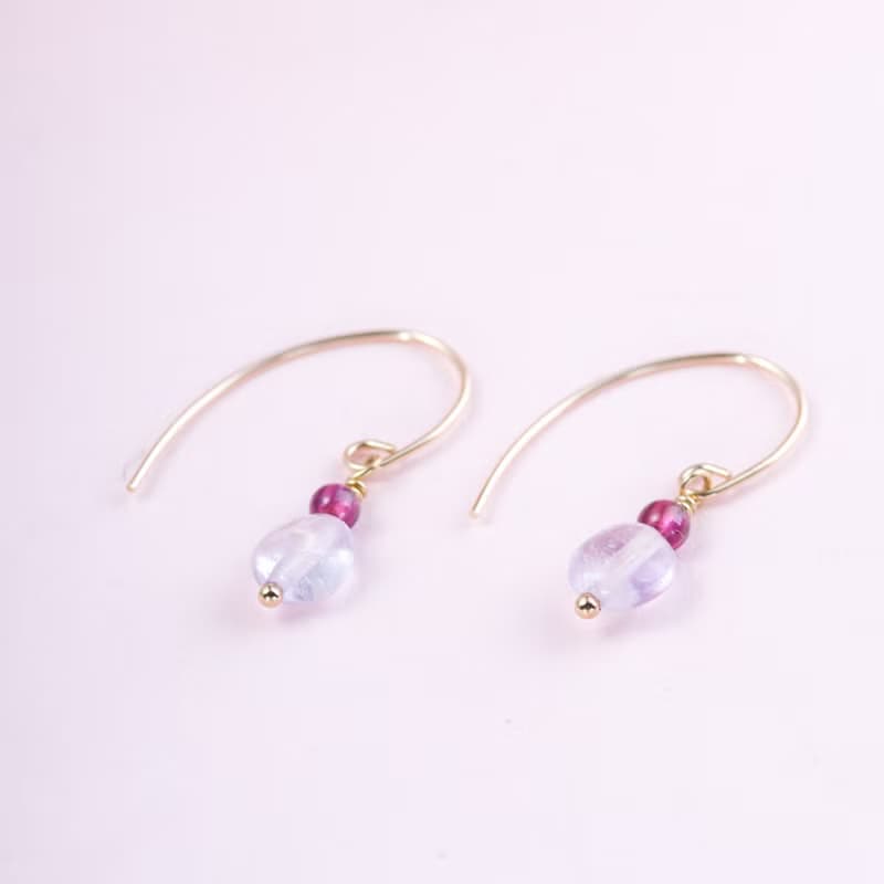 紫牙烏薰衣草紫水晶14KGF耳環 | 925純銀 | 天然水晶耳勾耳夾耳環