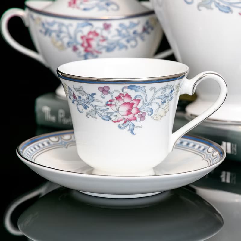 英國製Royal Doulton康乃馨2000細緻骨瓷白金紅茶杯咖啡杯盤