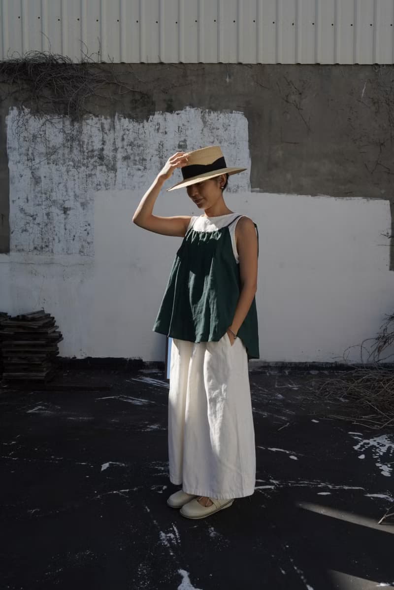 birphin | 小浪花吊帶裙 | 松 綠 100%linen