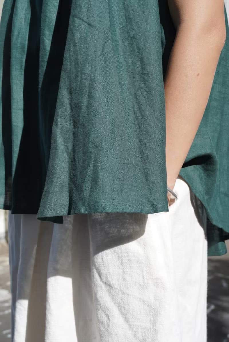 birphin | 小浪花吊帶裙 | 松 綠 100%linen