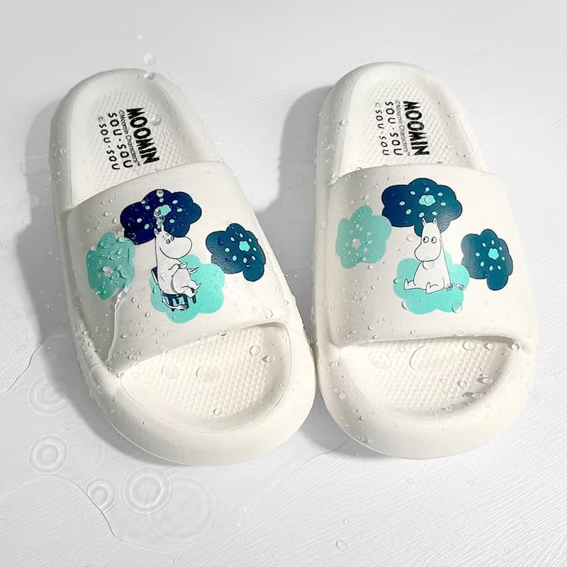 【Pinkoi x Moomin x SOU・SOU】姆明與微笑饅頭厚底防水拖鞋- 白
