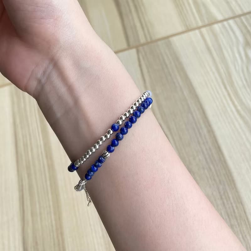極細簡約系列-青金石*藍紋瑪瑙*白紋石/純銀雙圈手鍊/手珠