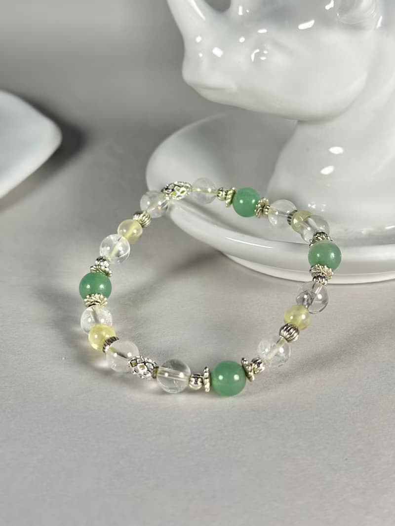 東陵玉 檸檬黃水晶 白水晶天然水晶手鍊/事業運 貴人運 思緒清晰