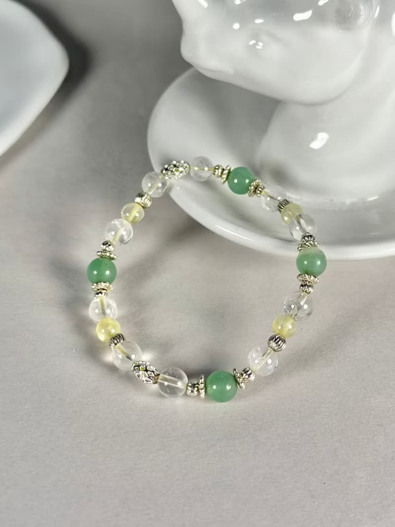 東陵玉 檸檬黃水晶 白水晶天然水晶手鍊/事業運 貴人運 思緒清晰