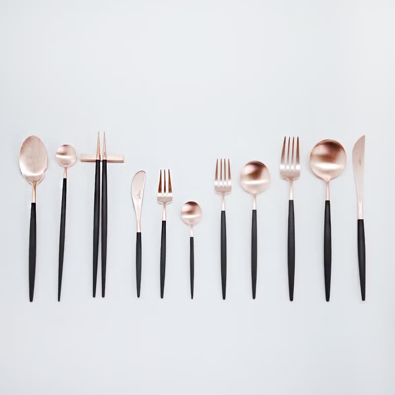 葡萄牙Cutipol GOA黑玫瑰金點心叉匙組