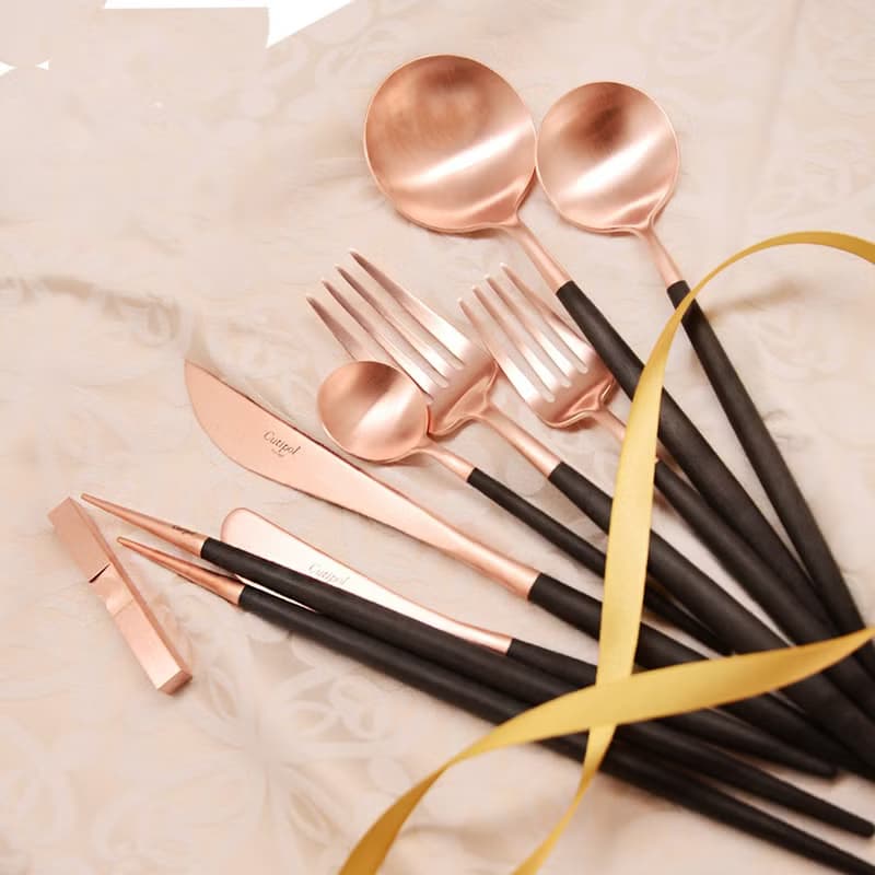 葡萄牙Cutipol GOA黑玫瑰金點心叉匙組