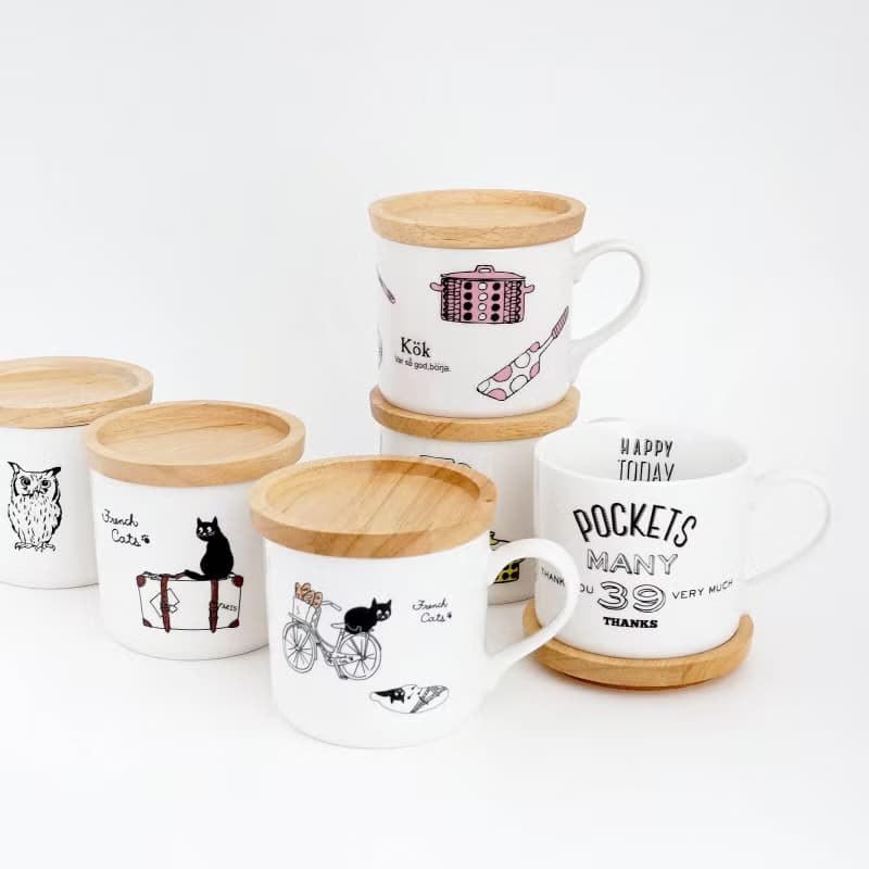 padou Pottery Mug with Wood Lid 350ml Outdoor Camping Cafe Coffee Big Gift Japan
