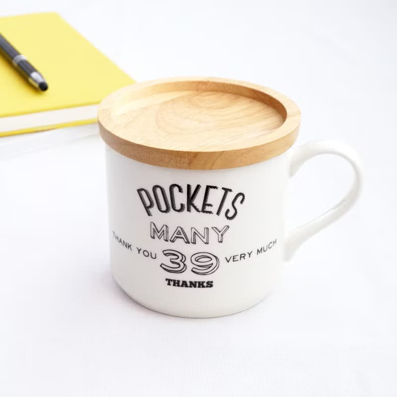 padou Pottery Mug with Wood Lid 350ml Outdoor Camping Cafe Coffee Big Gift Japan