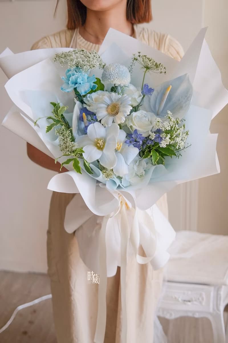 碎冰藍 鬱金香 非洲菊 鮮花花束/限台中地區