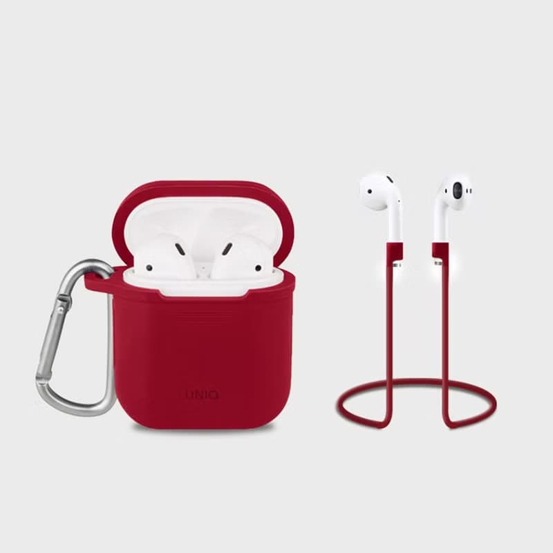 AirPods Vencer全包矽膠保護套 配掛鉤防丟線-紅色