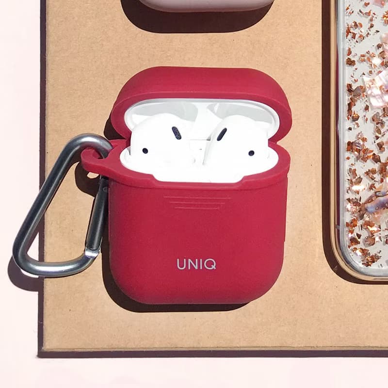 AirPods Vencer全包矽膠保護套 配掛鉤防丟線-紅色
