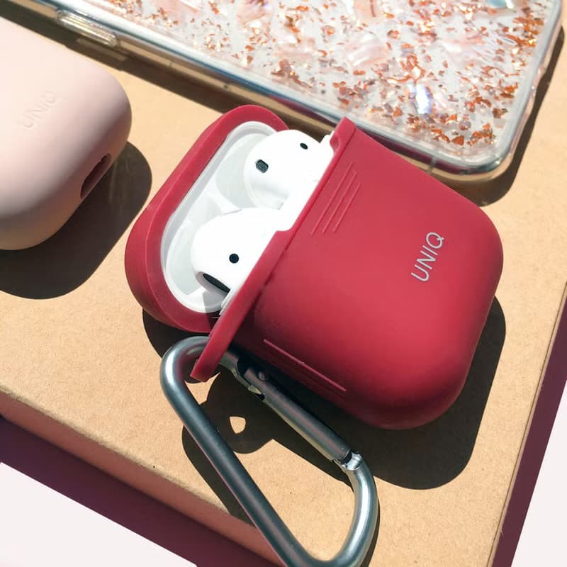 AirPods Vencer全包矽膠保護套 配掛鉤防丟線-紅色