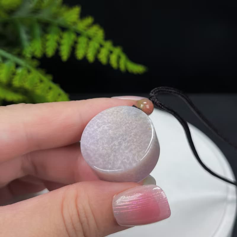 天然香芋粉紫珊瑚玉吊墜冰潤玉化胖圓牌光面菊花玉項錬繁榮好運