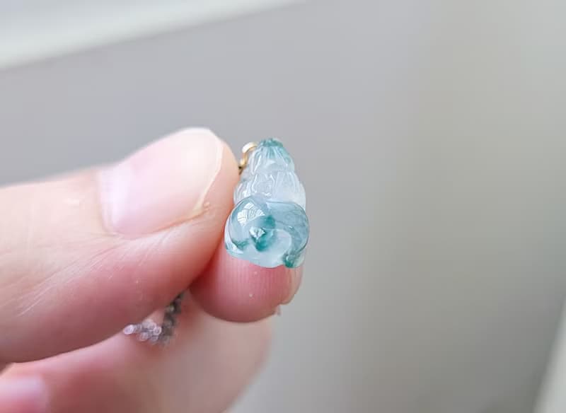 親翠 天然翡翠 高冰飄藍綠花放光貔貅純銀鑽石鏈 招財貔貅