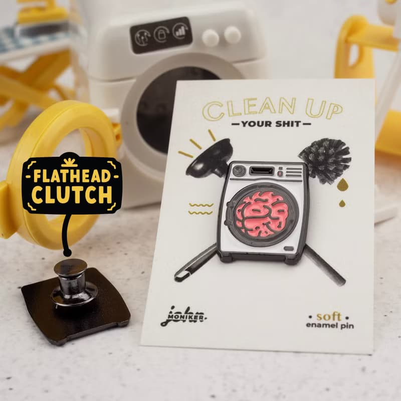 Brainwash Enamel Pin — Cute Laundry Pin | Gifts with Puns | Clean up your mind |