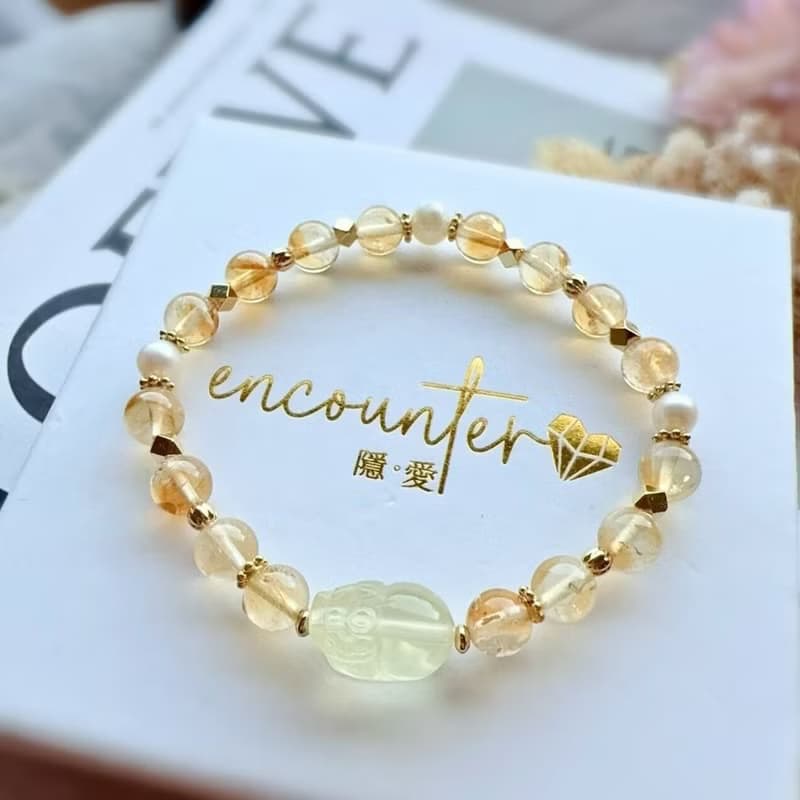 【招財貔貅】黃水晶貔貅。黃塔晶。天然珍珠