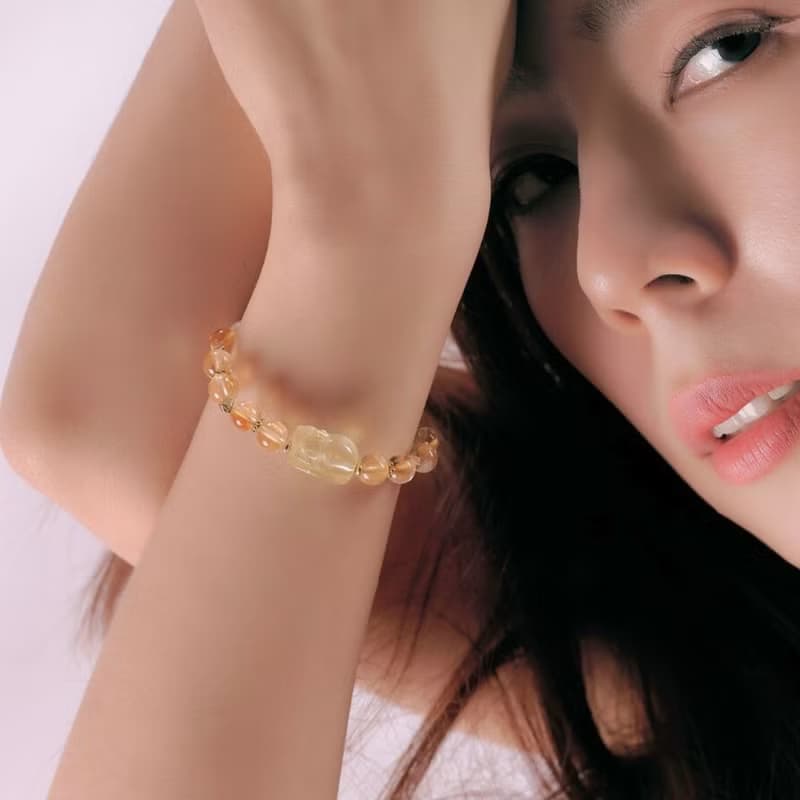 【招財貔貅】黃水晶貔貅。黃塔晶。天然珍珠