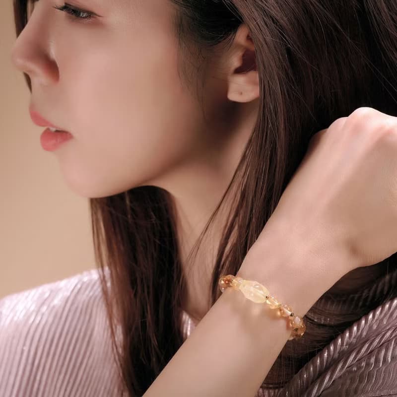 【招財貔貅】黃水晶貔貅。黃塔晶。天然珍珠