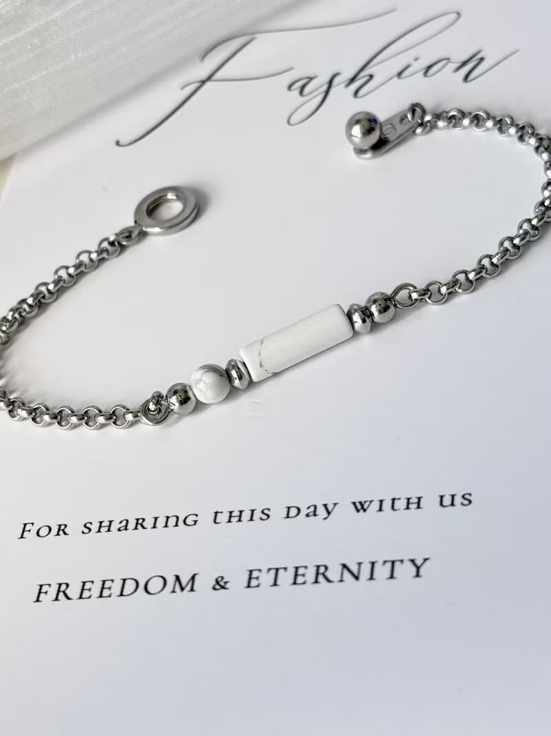 True White 白紋石好運手鍊 - 醫療鋼配飾/天然石/ 白紋石