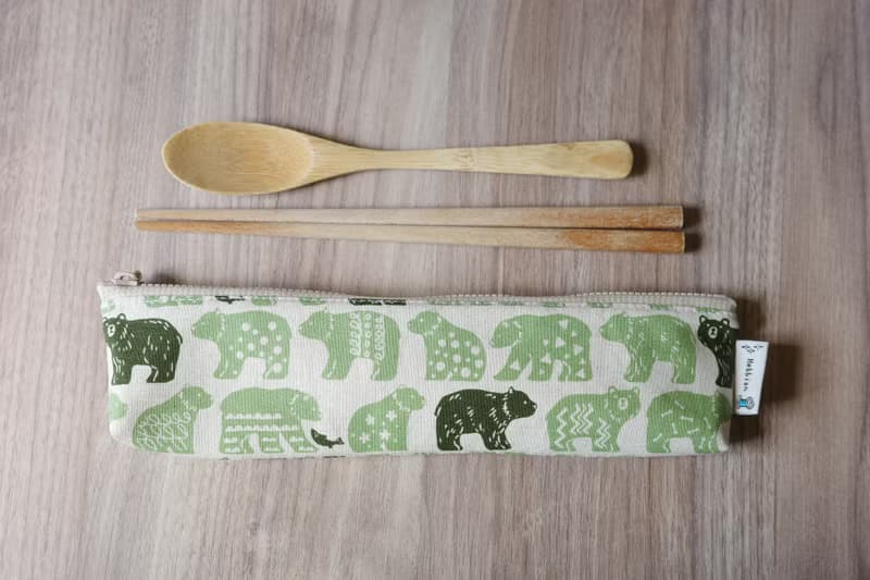 幾何熊熊 綠 - 餐具袋 環保餐具袋 | 海柏手作