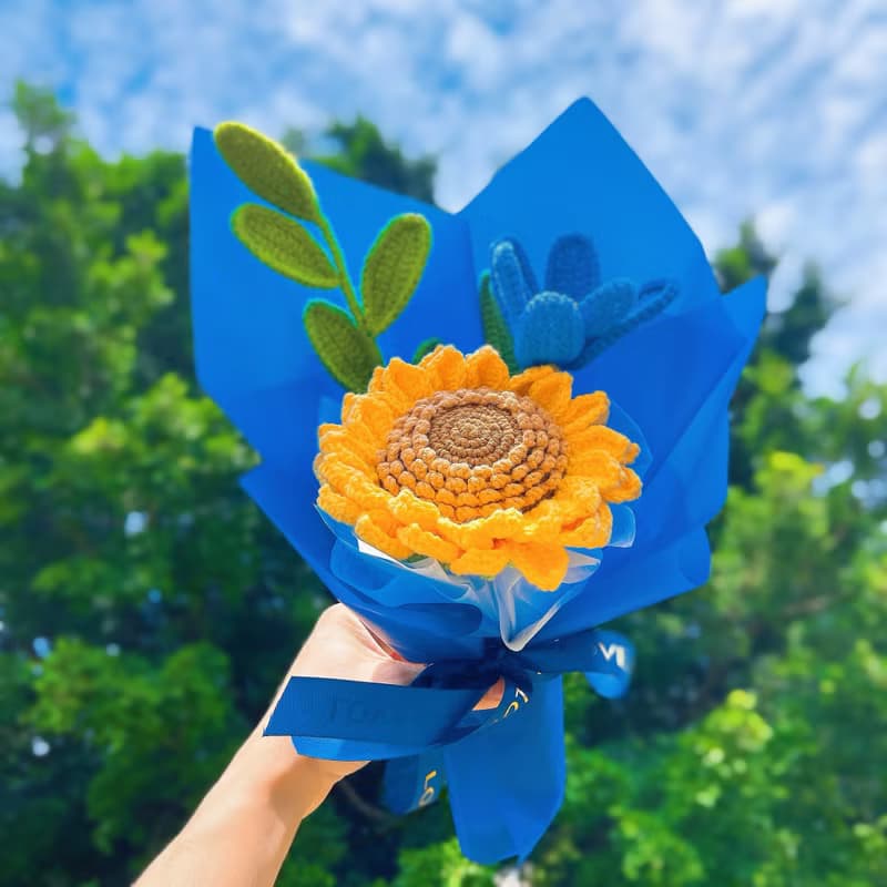 花屋系列 手作鉤織藍色系向日葵花束