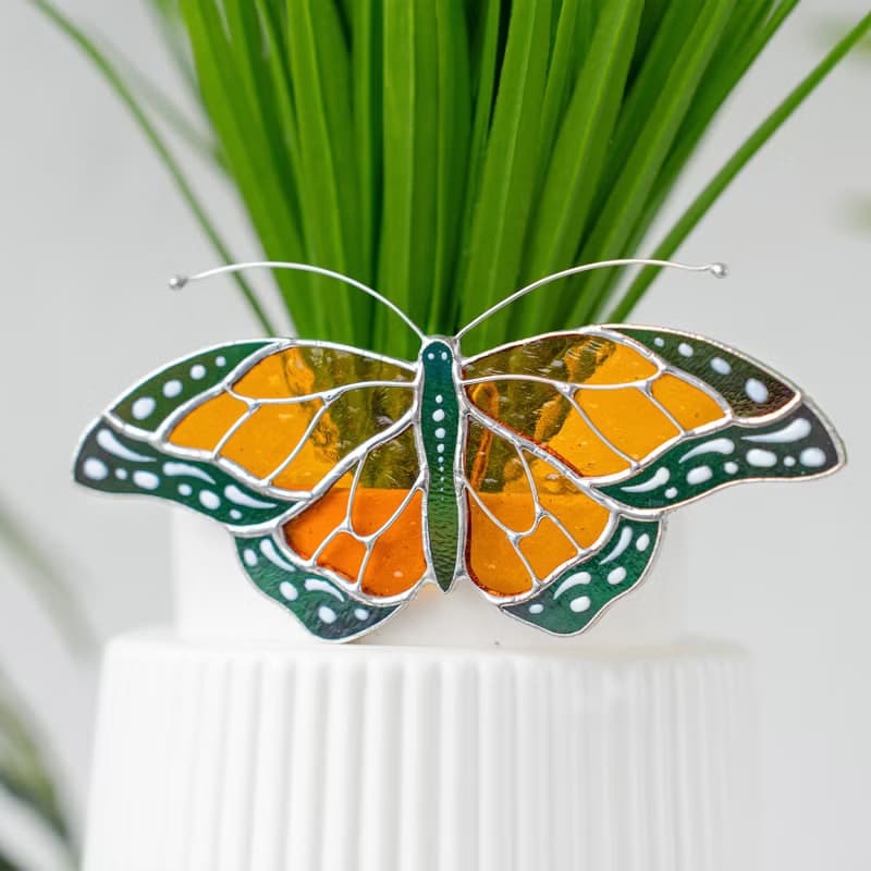 彩繪玻璃蝴蝶君主捕日者盆飾 50 歲生日禮物