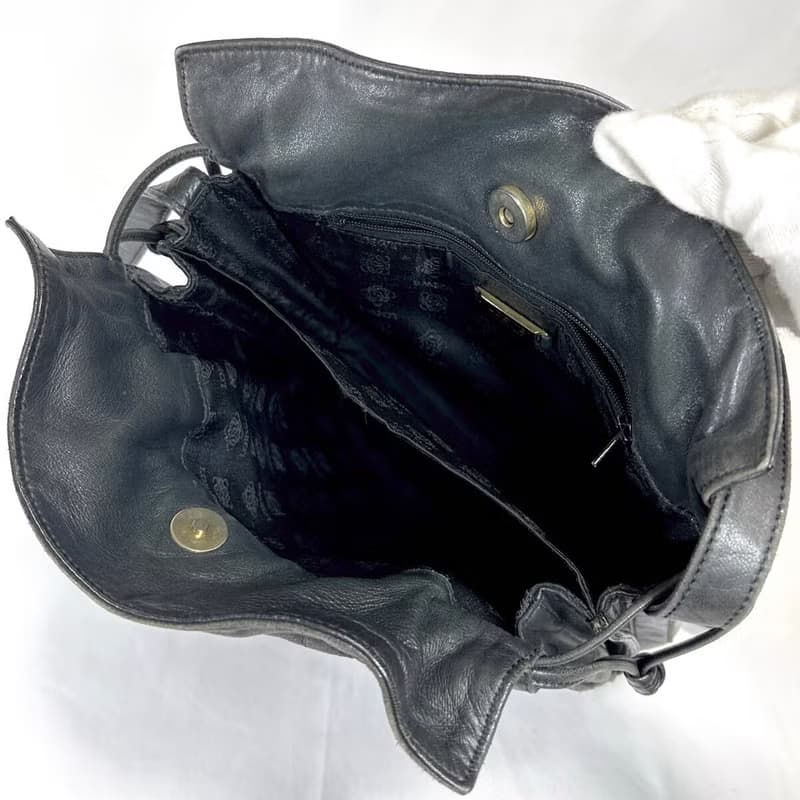 中古二手Loewe黑色皮革水桶包抽繩小包單肩包古董包斜背包手袋