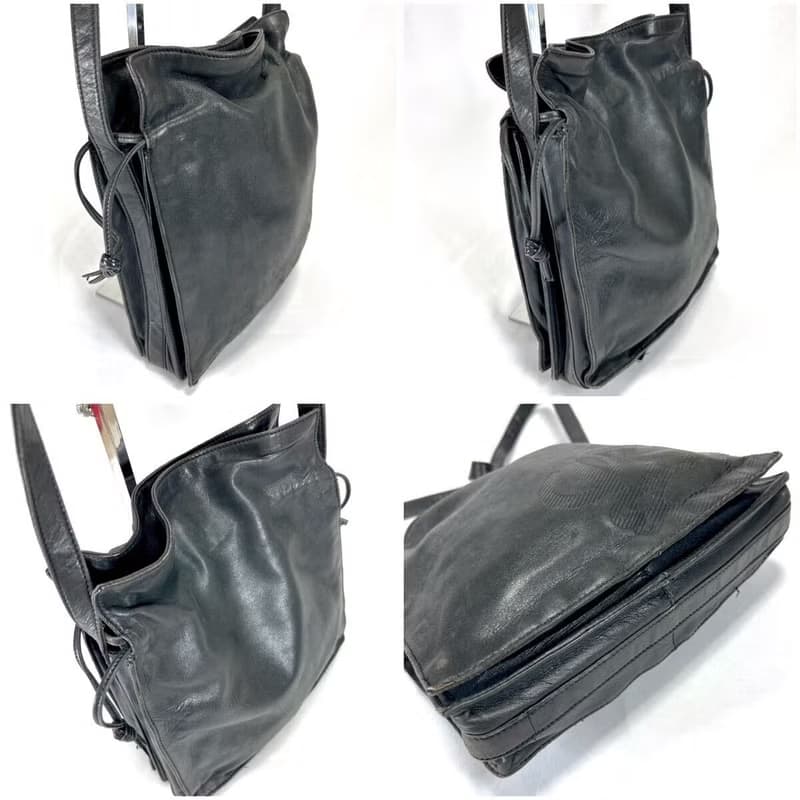 中古二手Loewe黑色皮革水桶包抽繩小包單肩包古董包斜背包手袋