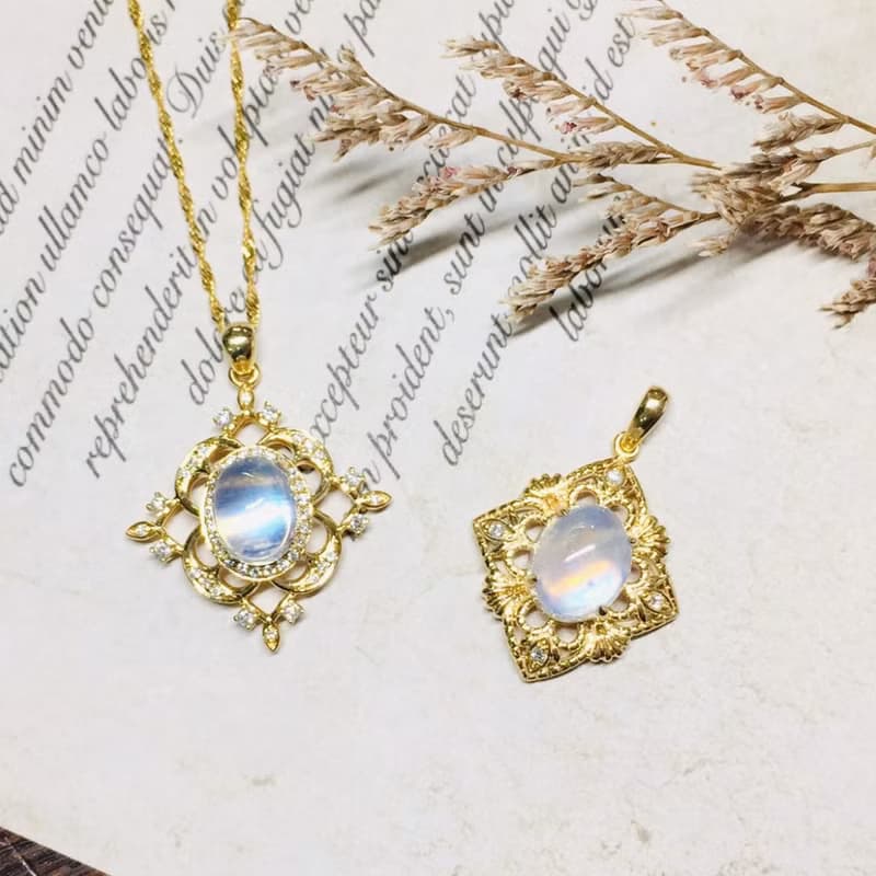 【Jewelry Ya 茱麗葉】古典鏤空 14K金 月光石 小鑽 墜子