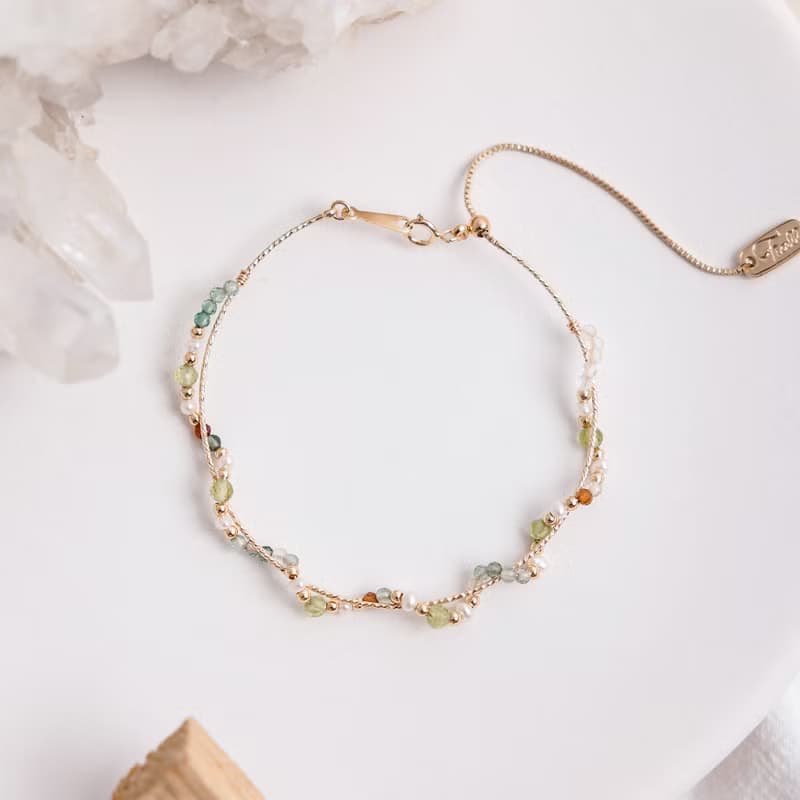 財運 x 橄欖石 黃綠水晶 黃銅鍍18K金【噴泉草 • 愛如呼吸】手鍊