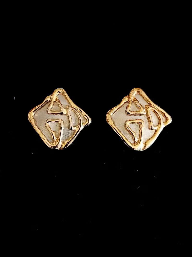 vintage jewelry  放色大膽立體金屬塗鴉 夾式耳環