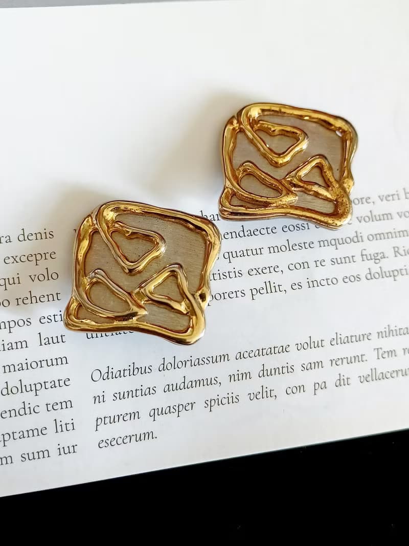 vintage jewelry  放色大膽立體金屬塗鴉 夾式耳環