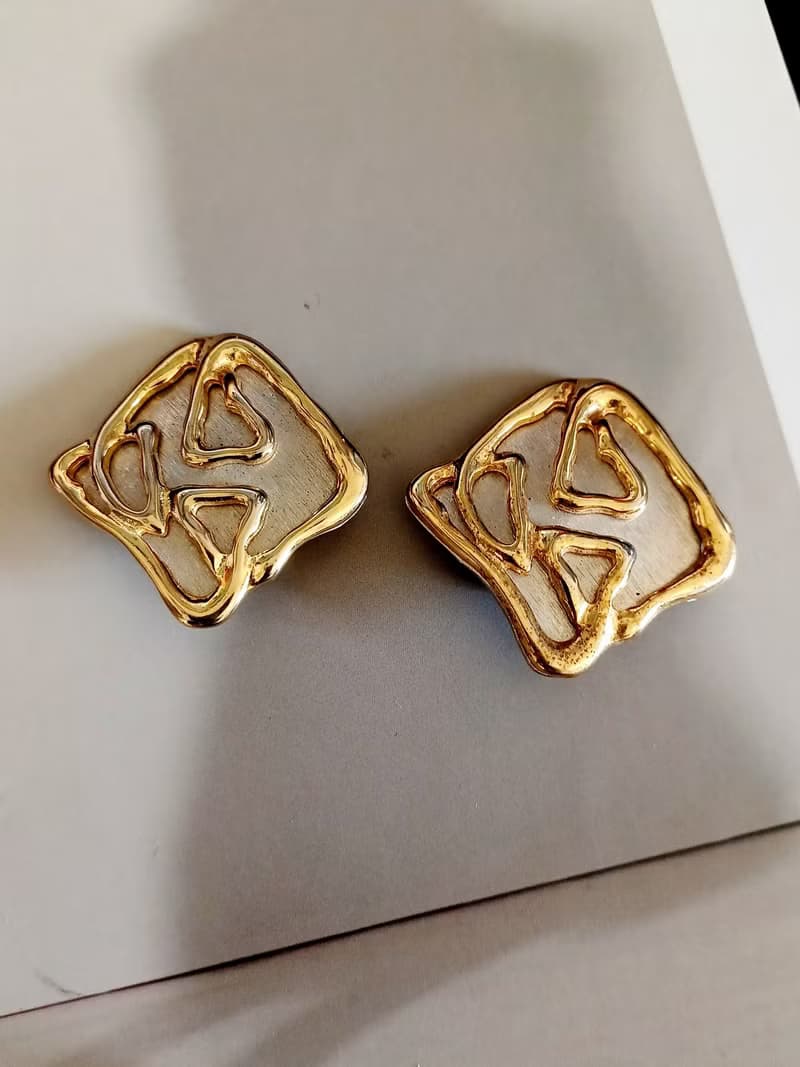 vintage jewelry  放色大膽立體金屬塗鴉 夾式耳環