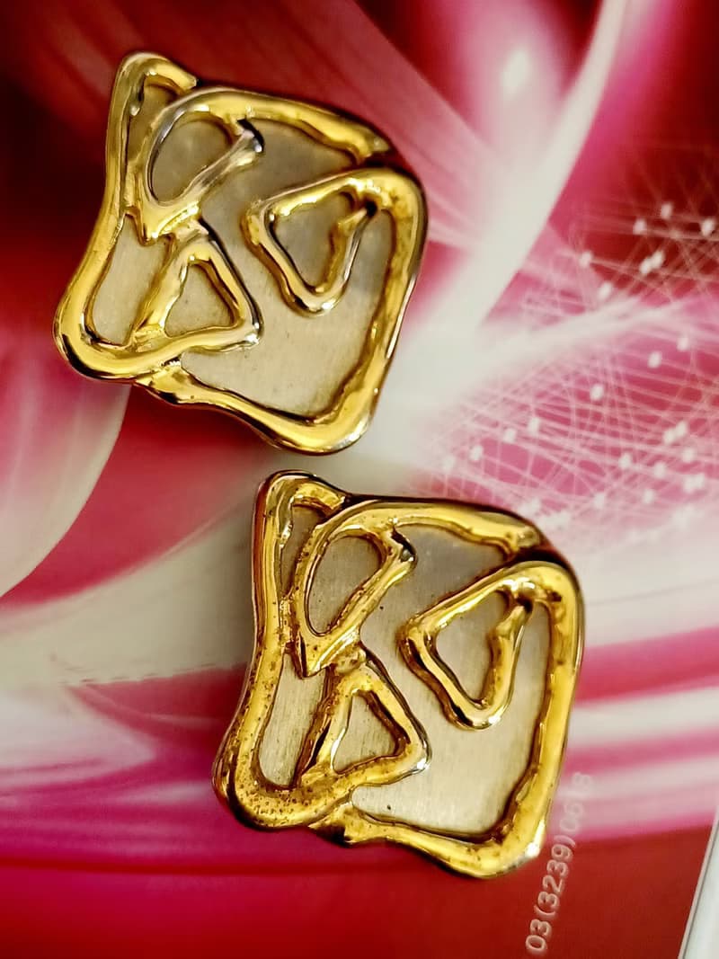 vintage jewelry  放色大膽立體金屬塗鴉 夾式耳環