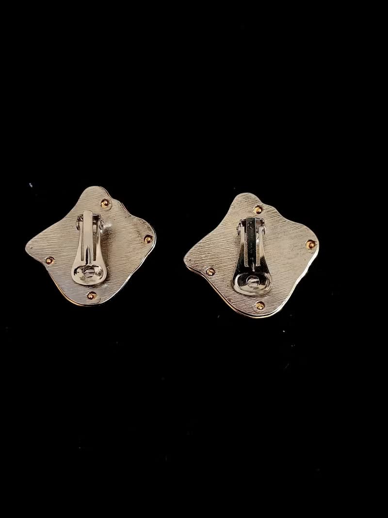 vintage jewelry  放色大膽立體金屬塗鴉 夾式耳環