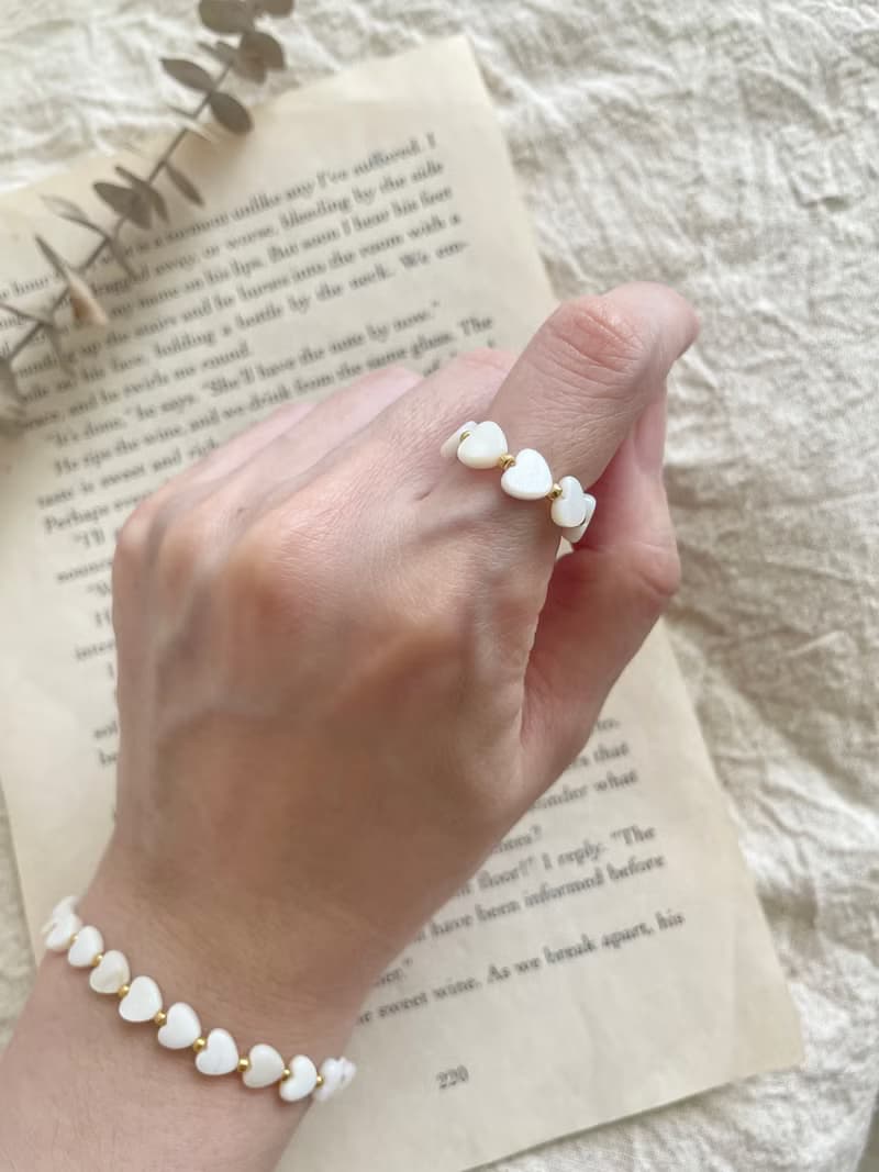 愛心 貝殼愛心 手環  戒指 一組 情人節限定