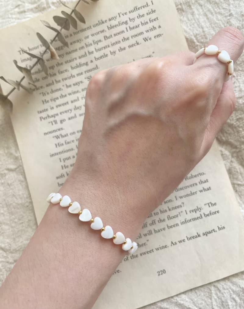 愛心 貝殼愛心 手環  戒指 一組 情人節限定