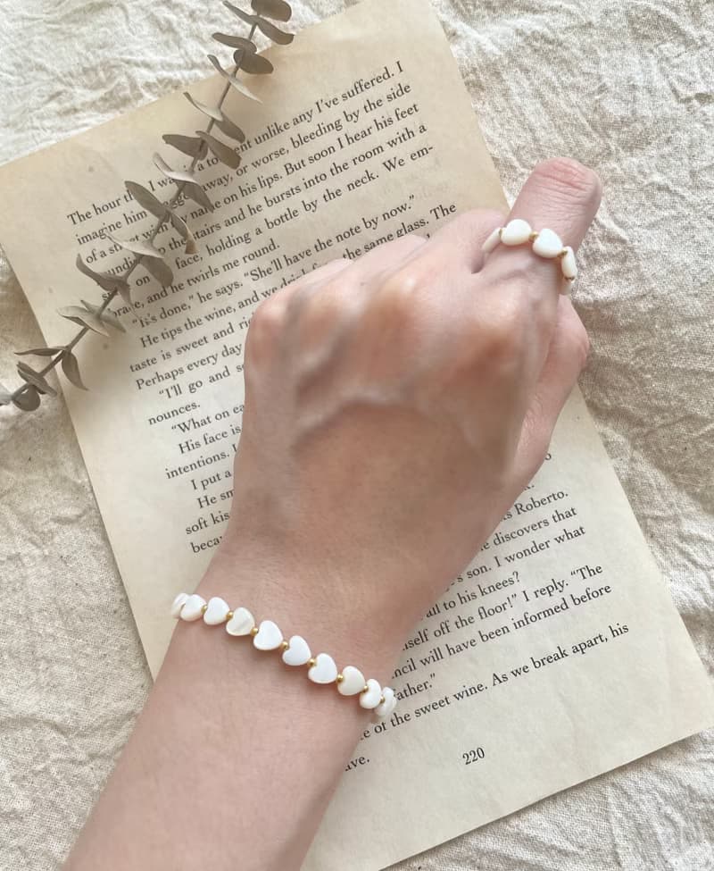 愛心 貝殼愛心 手環  戒指 一組 情人節限定