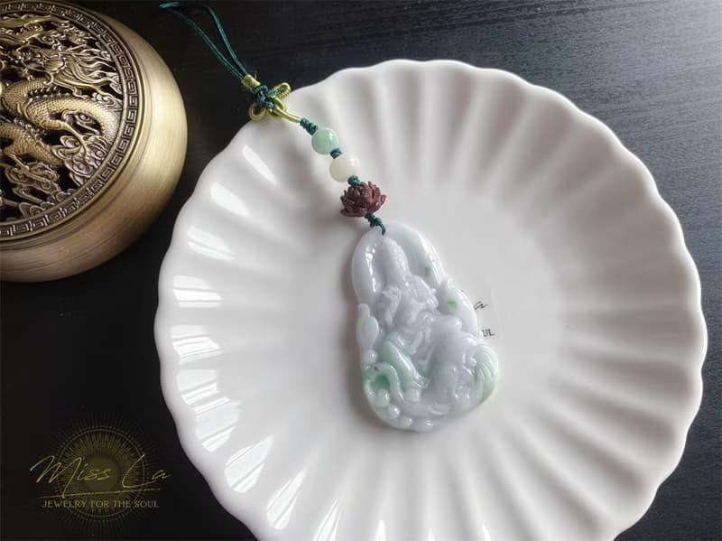 天然緬甸玉翡翠 普賢菩薩 智慧 龍 蛇 守護神 玉牌 禮物 包