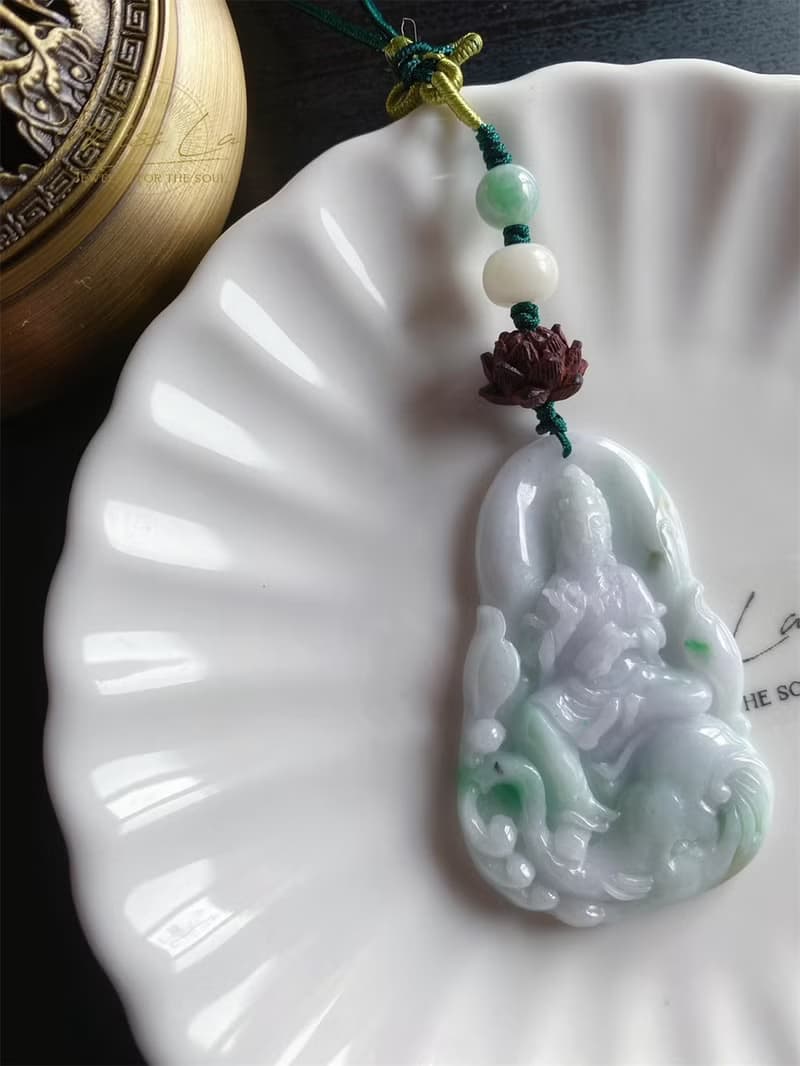天然緬甸玉翡翠 普賢菩薩 智慧 龍 蛇 守護神 玉牌 禮物 包