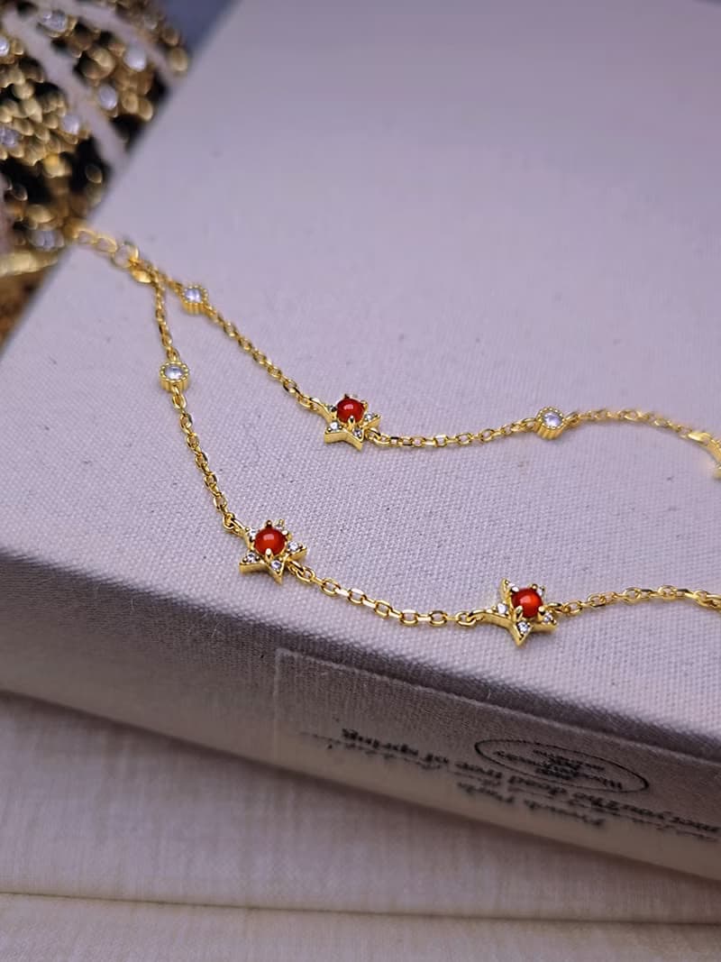 鴻運•姻緣•制太歲|無燒冰玻放光紅|緬甸A貨翡翠純銀多顆星星手