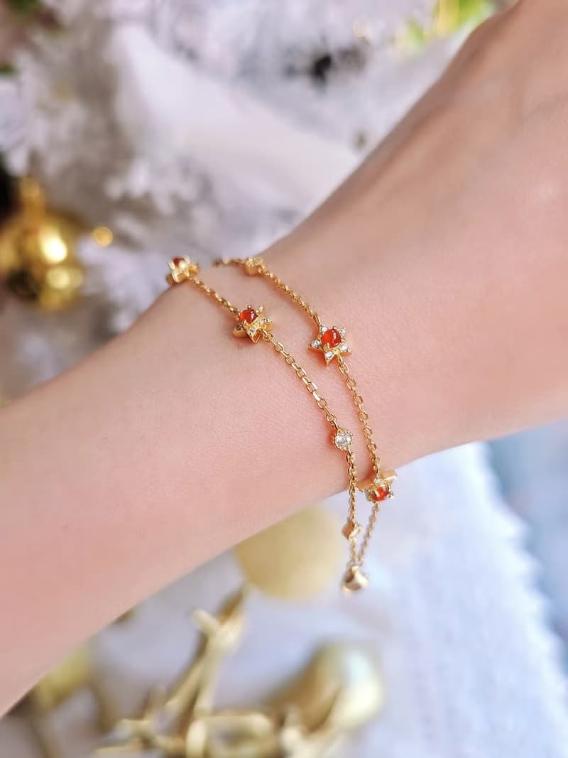 鴻運•姻緣•制太歲|無燒冰玻放光紅|緬甸A貨翡翠純銀多顆星星手