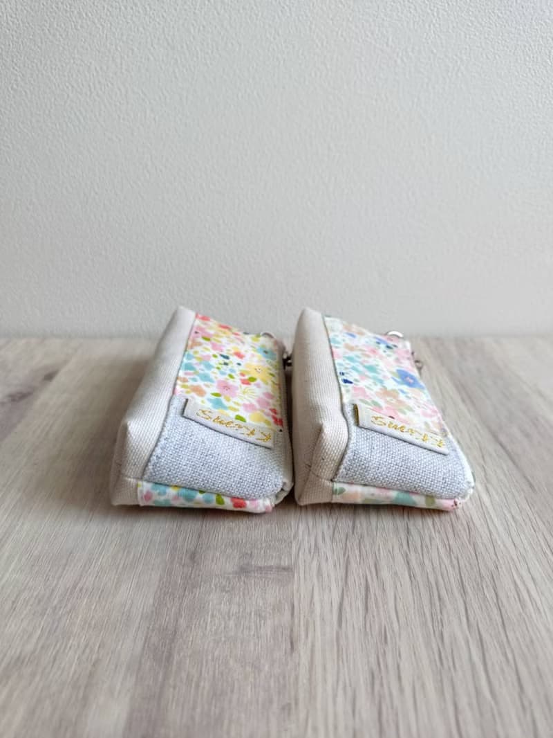 【KTG/三角磚鑰匙包(小)】水彩小花 綠橘 藍粉 日本帆布 法國銀蔥