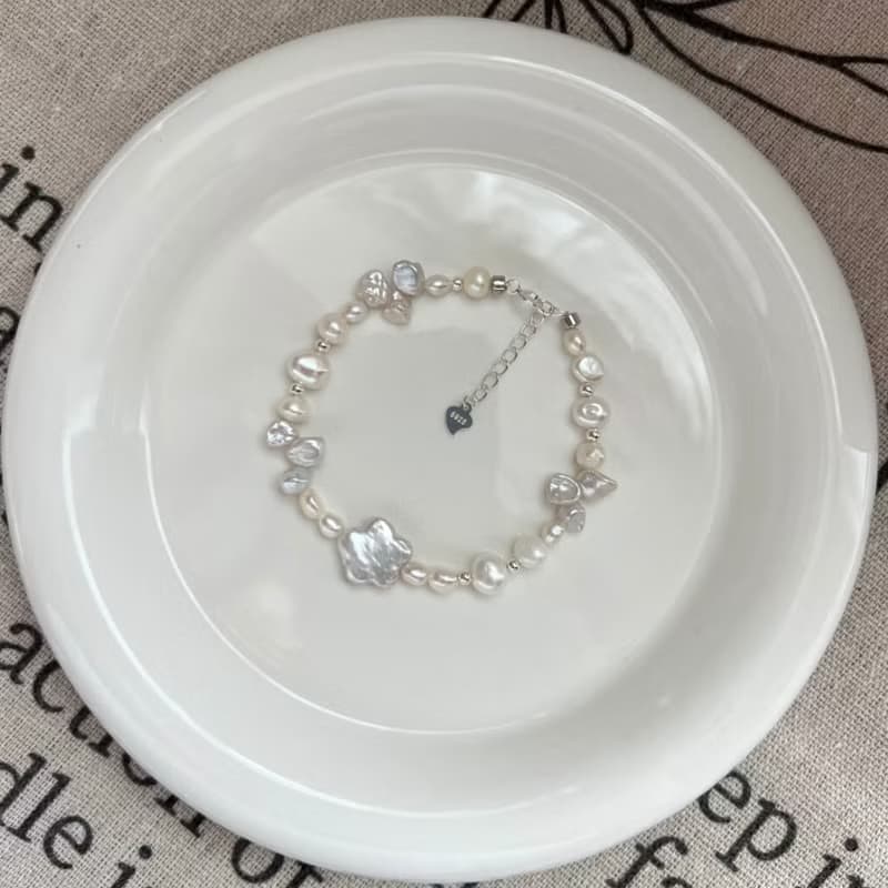 YuanPearl天然巴洛剋星星珍珠聖誕設計款純銀手鍊花瓣銀藍珍珠
