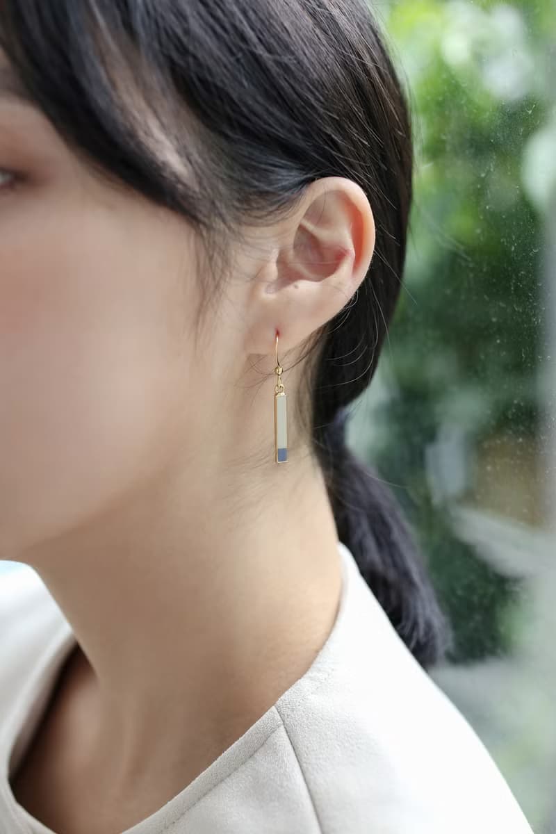 仙女棒 奶茶 灰藍 不對稱 夾式耳環 幾何設計 垂墜耳環
