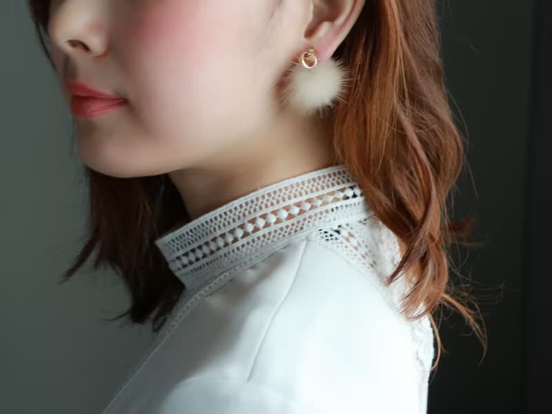 Happy bag-14kgf-petit chain pierced earrings/can change to clip-on necklace set