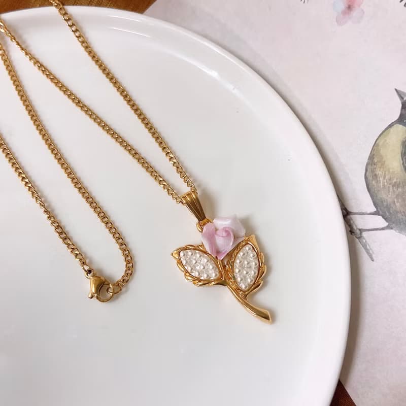 【 西洋古董飾品 】優雅氣質玫瑰花花束 花瓣雕花 項鍊