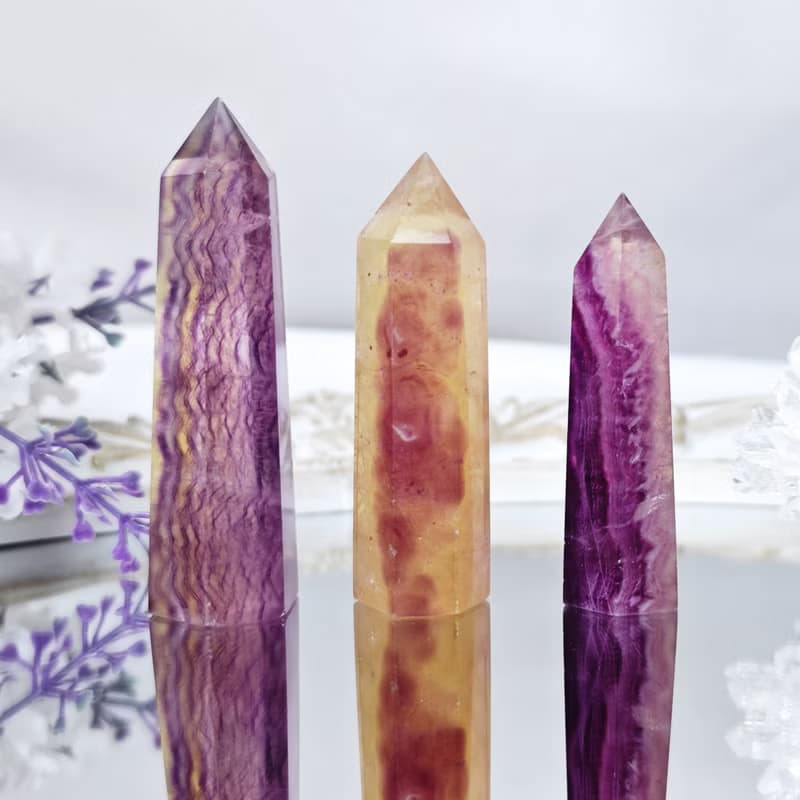 稀有紫黃螢石 雪花波紋 事業成功 智慧 招財 晶柱 單品 禮物 獨家