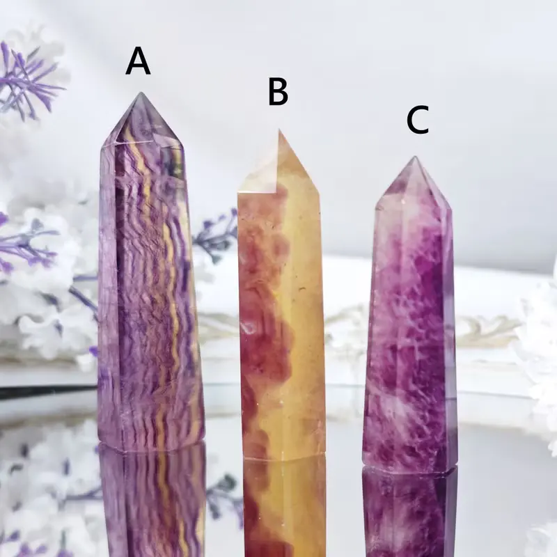 稀有紫黃螢石 雪花波紋 事業成功 智慧 招財 晶柱 單品 禮物 獨家