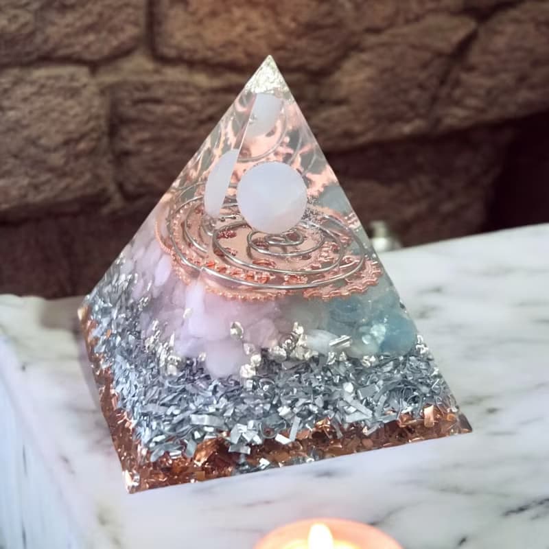 【白月光 奧根能量塔】Orgonite-粉晶 | 海藍寶 | 手工製作6x6cm